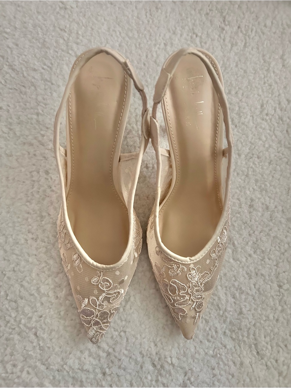 Elegant Women's Lace Slingback Heels in Beige 8.5